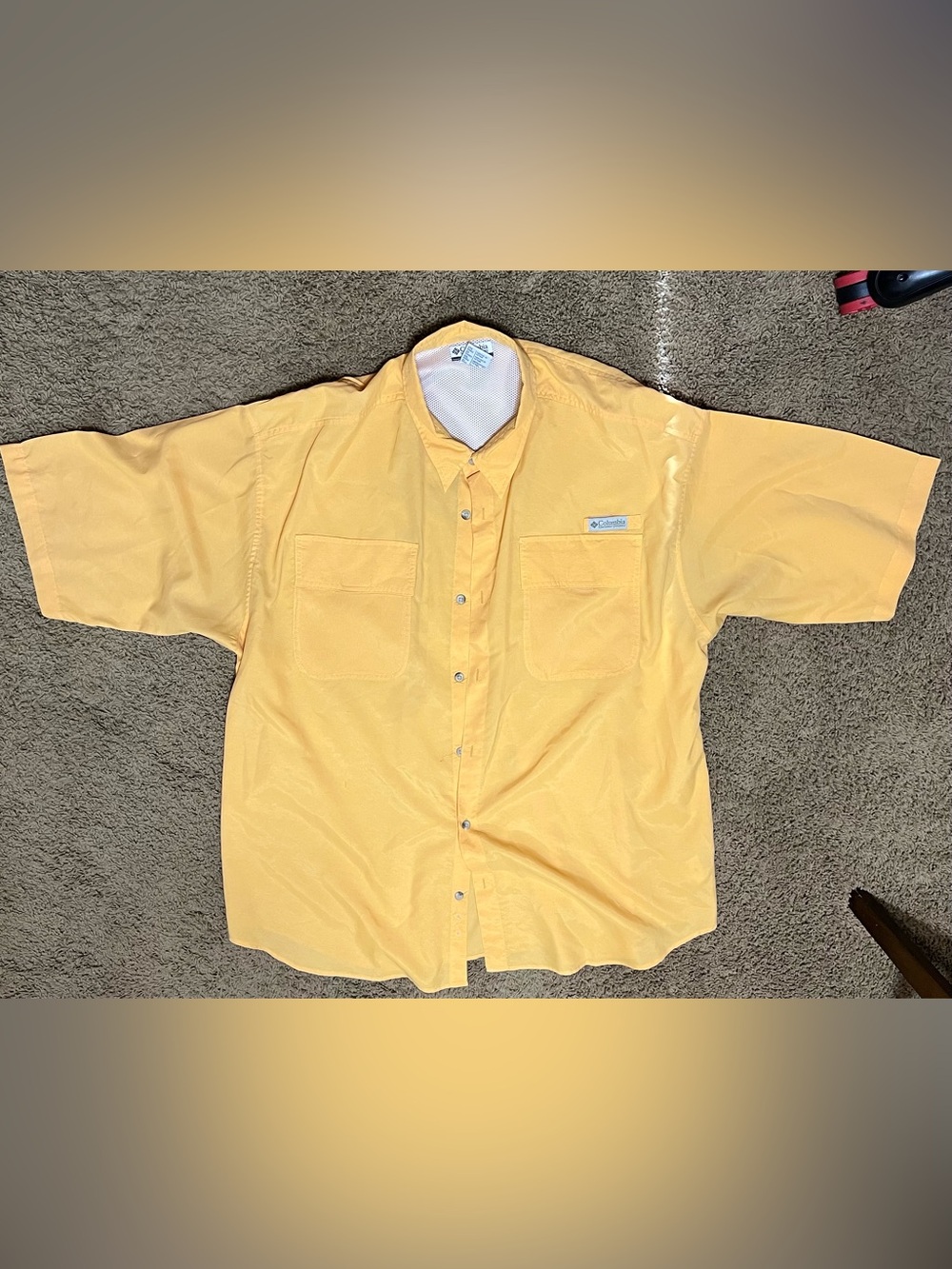 Columbia PFG Shirt Mens 2XL Yellow Solid Short Sleeve Button Fishing Vented